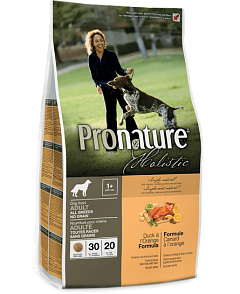 Беззерновой сухой корм с уткой и апельсинами для взрослых собак Pronature Holistic Dog Adult No Grain All Breeds