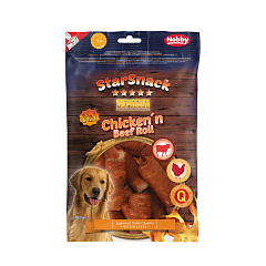 Диєтичні ласощі для собак Курячий рулет з Яловичиною Nobby StarSnack Low Fat BBQ Chicken´n Beef Roll Диєтичні ласощі для собак Курячий рулет з Яловичиною Nobby StarSnack Low Fat BBQ Chicken´n Beef Roll