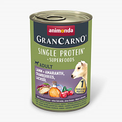 Монопротеїнова консерва без сої для собак Шматочки Ягня з амарантом, журавлиною та лососевою олією Animonda Gran Carno Single Protein Superfoods Lamb