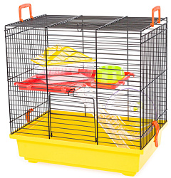 Двоповерхова клітина для гризуна з біговим колесом, сходами, будиночком та годівницею Teddy 1 Color G014 Inter-Zoo