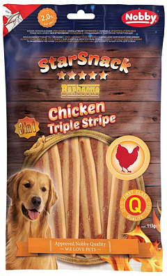 Ласощі без цукру для собак Курячі Смужки Nobby StarSnack Low Fat BBQ Chicken Triple Stripe