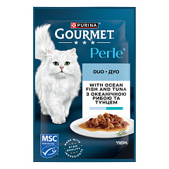 Влажный корм для кошек с Океанической Рыбой и Тунцом в соусе Purina Gourmet Perle Duo Ocean Fish & Tuna in Sauce