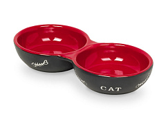 Двойная керамическая миска для котят и кошек Рыбная кость Cat Nobby Двойная керамическая миска для котят и кошек Рыбная кость Cat Nobby