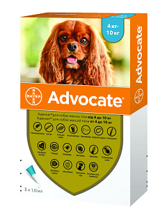 Антипаразитарні краплі для собак вагою 4-10 кг від бліх, гельмінтів та шкірних кліщів Адвокат Bayer Advocate Dogs
