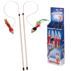 Игрушка для котов ToyBox Удочка Мышонок с пёрышками и погремушкой Rod Feather Nobby