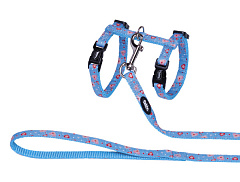 Анатомічна шлея з повідцем для кішок Серця Heart Light Blue Cat Harness Nobby