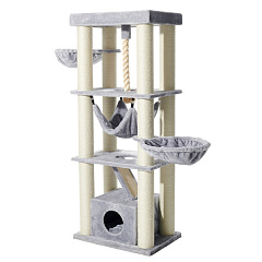 Высокая когтеточка-игровой комплекс с лежанками, домиком и гамаком для кошек Ordu Nobby