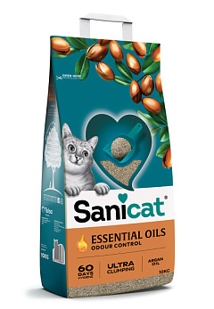Ультракомкующийся наполнитель для котов с эфирным маслом арганы Sanicat Essential Oils Ultra Clumping Argan Oil Ультракомкующийся наполнитель для котов с эфирным маслом арганы Sanicat Essential Oils Ultra Clumping Argan Oil