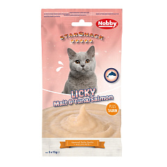 Беззернові ласощі для котів Крем із Тунця та Лосося з Таурином Nobby StarSnack Cat Licky Tuna, Salmon & Malt