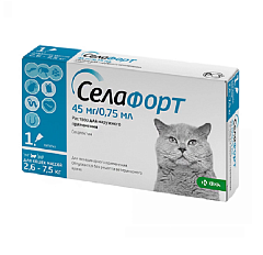 Антипаразитарні краплі для котів вагою 2,6-7,5 кг від бліх, волосоїдів, гельмінтів та шкірних кліщів Селафорт KRKA Selafort Cats