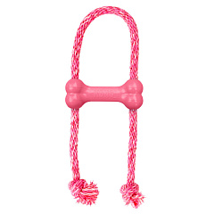 Іграшка для цуценят Рожева Кісточка для ласощів з канатом KONG Puppy Goodie Bone W/Rope Pink