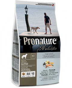 Сухий корм з атлантичним лососем та коричневим рисом для дорослих собак Pronature Holistic Dog Adult Skin & Coat
