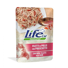 Вологий корм для кішок Куряче філе з Шинкою Life Cat Natural Chicken Fillets & Ham
