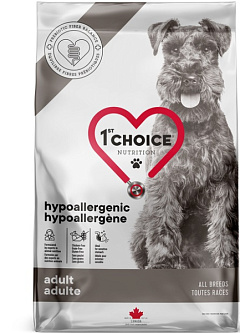 Безглютеновый сухой корм с уткой для собак склонных к аллергии 1st Choice Hypoallergenic Adult All Breeds Duck