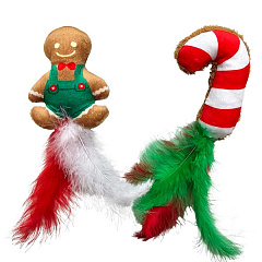 Мягкая игрушка для котов Плюшевые Пряня и Трость с кошачьей мятой Gingerbread Man & Cane Plush Catnip Xmas Nobby