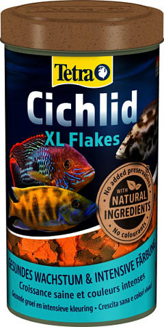 Полноценный корм в виде крупных хлопьев с формулой BioActive для всех видов цихлид Tetra Cichlid XL Flakes