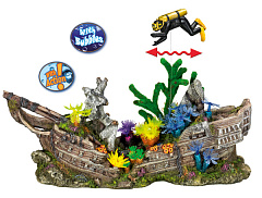 Интерактивный декор с диффузором для аквариума Корабль с дайвером Ship Action & Bubbles Aqua Ornaments Nobby