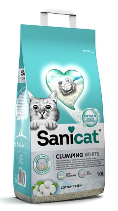 Комкуючий білий бентонітовий наповнювач без пилу для котів з ароматом бавовни Sanicat Clumping White Cotton Fresh