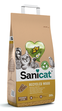 Впитывающий гипоалергенный древесный наполнитель для котов Sanicat Recycled Wood