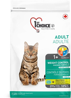 Сухой корм с курицей для котов склонных к набору лишнего веса 1st Choice Weight Control Adult 1+ Сухой корм с курицей для котов склонных к набору лишнего веса 1st Choice Weight Control Adult 1+