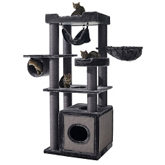 Большой игровой комплекс-когтеточка с домиком, лежаком и гамаками для кошек Faris Nobby