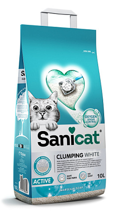 Комкуючий білий бентонітовий наповнювач для котів з ароматом марсельського мила Sanicat Clumping White Active Marseille Soap