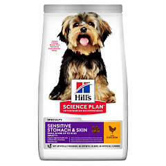 Сухий корм з куркою для собак маленьких порід віком від 1 року з чутливим травленням та чутливою шкірою Hill's Science Plan Sensitive Stomach & Skin Adult Small & Mini up to 10 kg