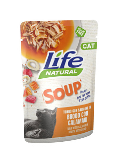 Суп для котов с Тунцом и Лососем в бульоне с кальмарами Life Cat Natural Soup Tuna & Salmon