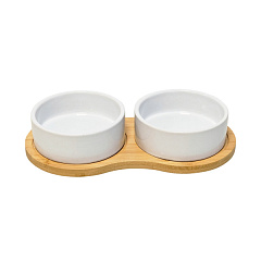 Керамічні миски для собак і котів на антиковзкому бамбуковому підносі Bambasso Diner Bar Nobby