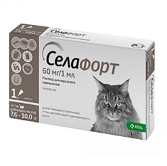 Антипаразитарні краплі для котів вагою 7,6-10 кг від бліх, волосоїдів, гельмінтів та шкірних кліщів Селафорт KRKA Selafort Cats