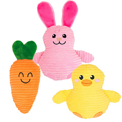 М'яка іграшка для собак Кролик, Курча та Морква з пищалкою Easter Figure Mesh Nobby