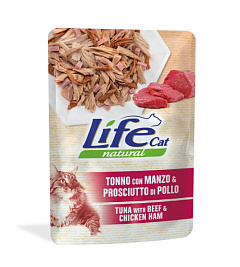 Влажный корм для кошек Тунец с Говядиной и Ветчиной Life Cat Natural Tuna, Beef & Ham