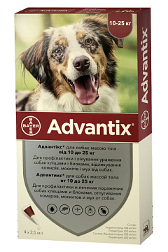 Антипаразитарні краплі для собак вагою 10-25 кг від бліх, кліщів, волосоїдів та вошей Адвантікс Bayer Advantix Dogs
