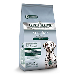 Беззерновой сухой корм для взрослых собак с белой рыбой и картофелем Arden Grange Sensitive Adult Fresh White Fish & Potato