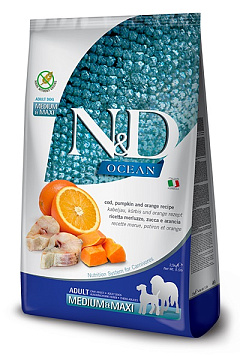 Беззерновий сухий корм для собак з Тріскою та Апельсином Farmina N&D Ocean Medium & Maxi Adult Cod & Orange