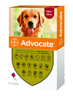 Антипаразитарні краплі для собак вагою 10-25 кг від бліх, гельмінтів та шкірних кліщів Адвокат Bayer Advocate Dogs