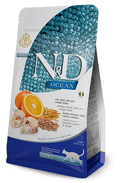 Сухой корм для котов с Треской, Апельсином и Злаками Farmina N&D AG Ocean Adult Cod & Orange
