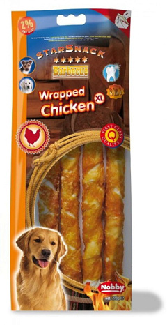 Ласощі для догляду за зубами собак Курячі трубочки Nobby StarSnack Dental BBQ Wrapped Chicken