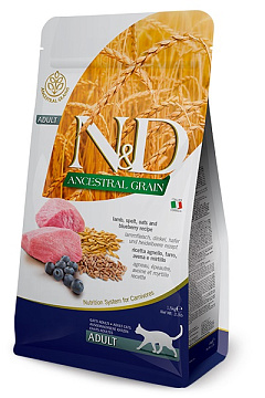 Сухой корм для котов с Ягненком, Черникой и Злаками Farmina N&D AG Adult Cat Lamb & Blueberry