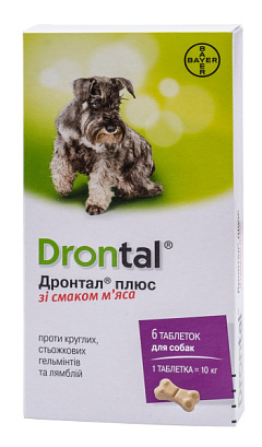 Таблетки для цуценят та дорослих собак проти круглих, стьожкових гельмінтів та лямблій Дронтал Плюс Bayer Drontal Plus Puppies & Dogs
