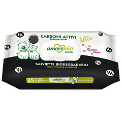 Біорозкладані чорні вугільні вологі серветки для собак та котів Amoremio Green Wet Wipes Activated Carbon