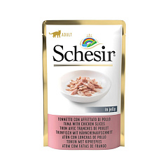 Влажный корм для котов в возрасте от 1 года Тунец с Куриным филе в желе Schesir Adult Cat Tuna & Chicken Fillets in Jelly Влажный корм для котов в возрасте от 1 года Тунец с Куриным филе в желе Schesir Adult Cat Tuna & Chicken Fillets in Jelly