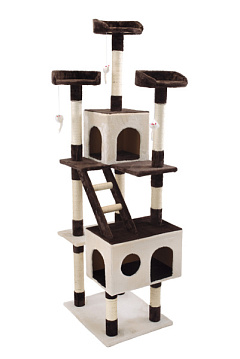 Высокий многоуровневый игровой комплекс-когтеточка для котов с двумя домиками, лестницей и игрушками Imac Athos