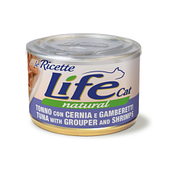 Консерва для котов Тунец с Окунем и Креветками Life Cat Natural Tuna, Grouper & Shrimps