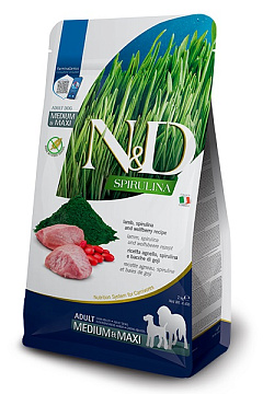 Беззерновий сухий корм для собак з Ягням та Спіруліною Farmina N&D Spirulina Medium & Maxi Adult Lamb & Wolfberry