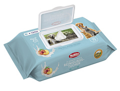 Влажные салфетки с витамином Е та алоэ вера для собак, котов и грызунов с ароматом персика Cleaning Wipes Nobby