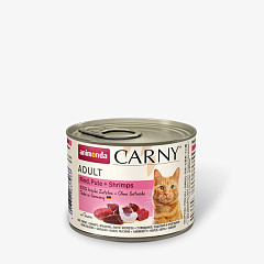 Беззернова консерва без сої для кішок Шматочки Яловичини, Індички та Креветок Animonda Carny Adult Beef, Turkey & Shrimps