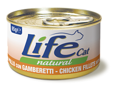 Консерва для кошек Куриное филе с Креветками Life Cat Natural Chicken Fillets & Shrimps Консерва для кошек Куриное филе с Креветками Life Cat Natural Chicken Fillets & Shrimps