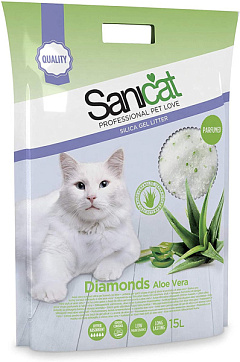 Силікагелевий поглинаючий наповнювач для котів з ароматом алое вера Sanicat Diamonds Aloe Vera
