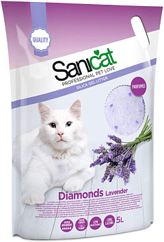 Впитывающий силикагелевый наполнитель для котов с ароматом лаванды Sanicat Diamonds Lavender Впитывающий силикагелевый наполнитель для котов с ароматом лаванды Sanicat Diamonds Lavender